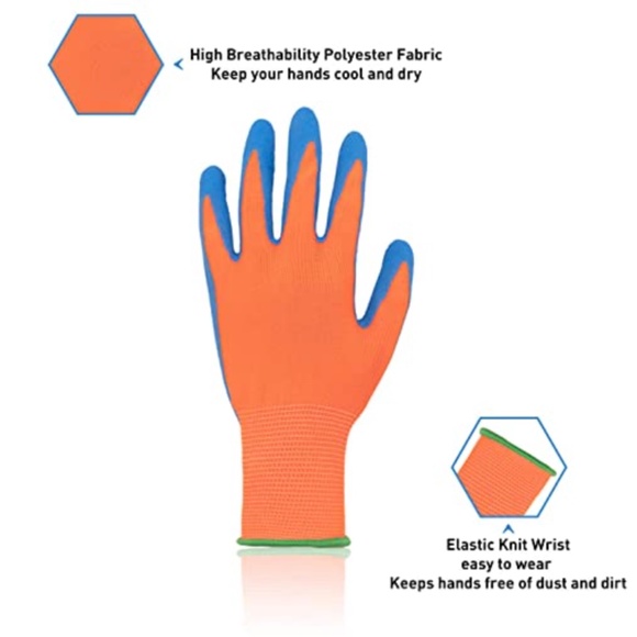 NEW Kids Gardening Gloves Size 6 (Age 11-13), Orange (3 Pair Set) - Picture 2 of 6